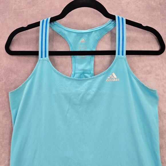 Adidas Blue Racerback Active Stripe Athletic Sports Tank Top Small - Picture 3 of 7